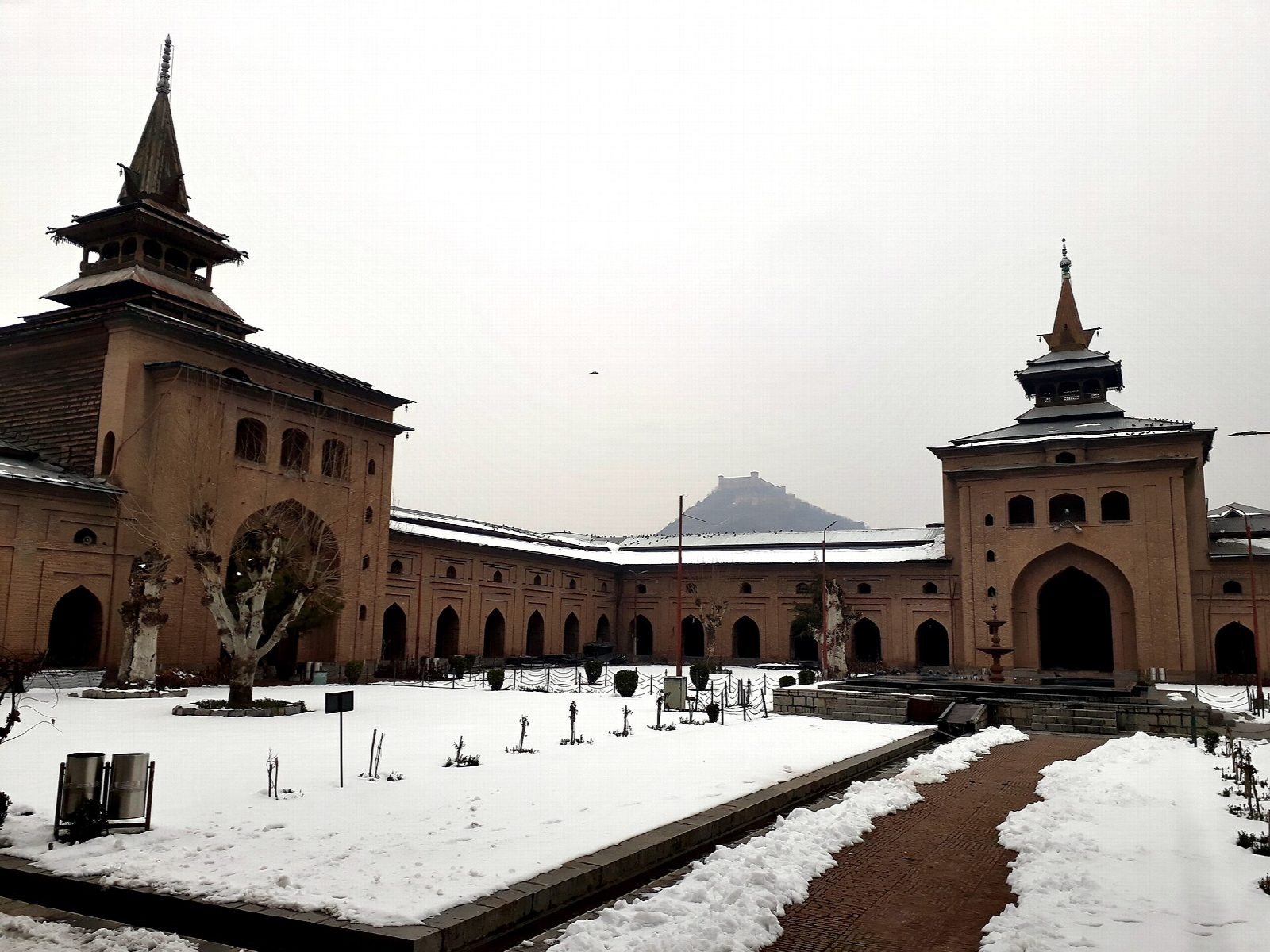 Jamia Masjid of Srinagar in winter, commissioned by Sultan Sikandar in 1394