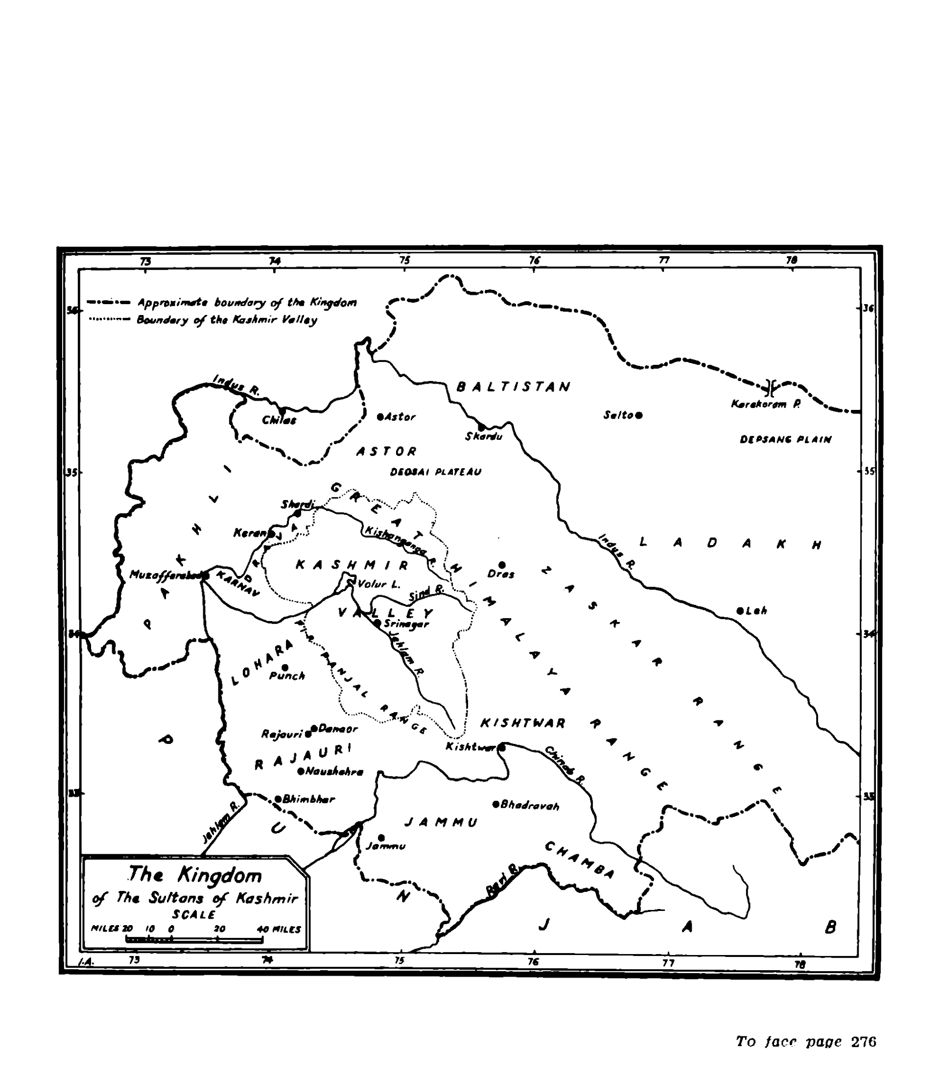 Map of the Kashmir Sultanate under the Shah Mir dynasty